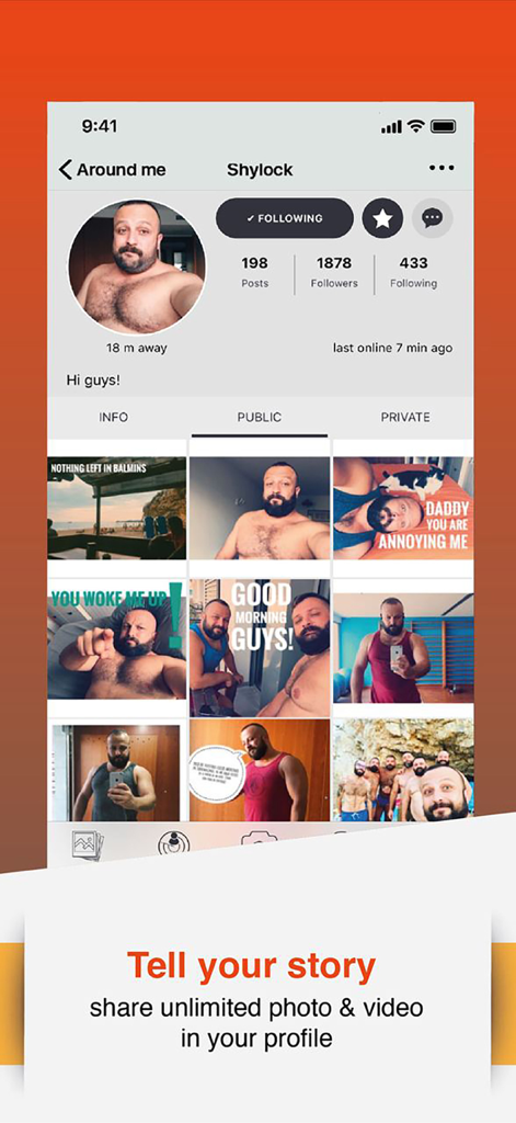 W | Bear - W Bear app user profile screen showing a photo grid and social stats