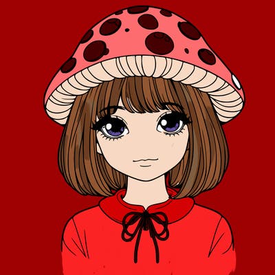 a really realistic girl with a mushroom hat
