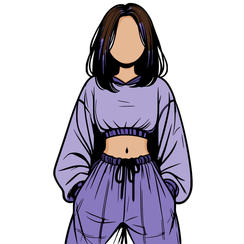 realistic girl faceless with baggy pants and a crop top