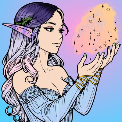 realistic elf girl doing magic