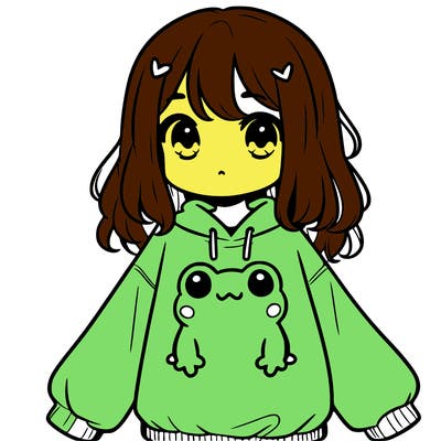 girl wearing frogging sweatshirt