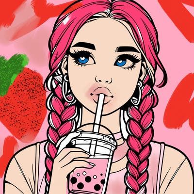 realistic girl with braided hair drinking boba