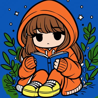 girl in oversized hoodie reading a book