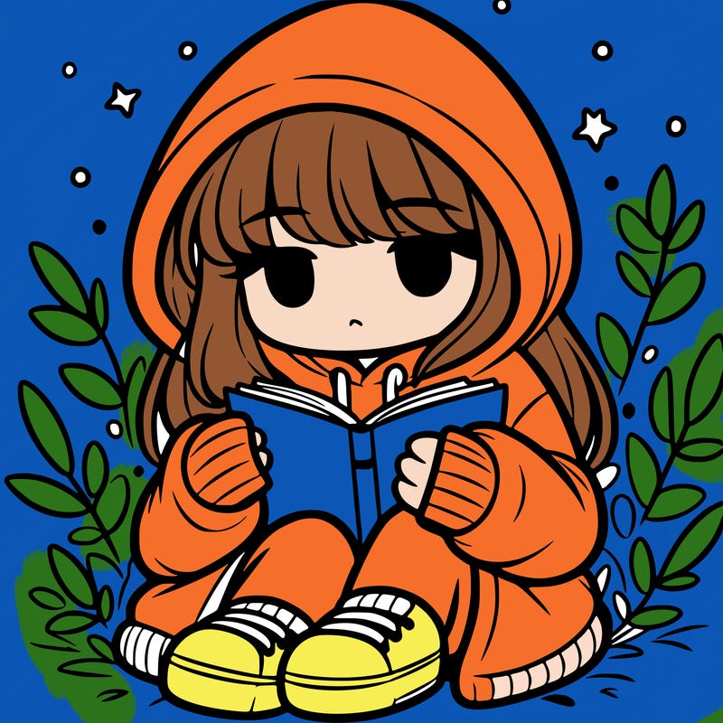 girl in oversized hoodie reading a book
