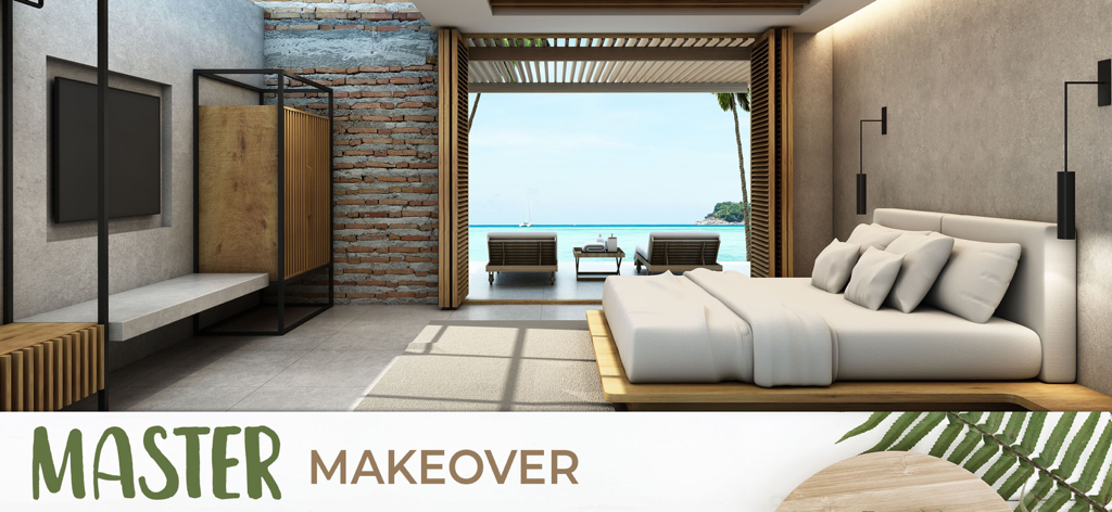 My Home Makeover Design: Words - Modernes Hauptschlafzimmer mit Meerblick in einer App für Hausdesign