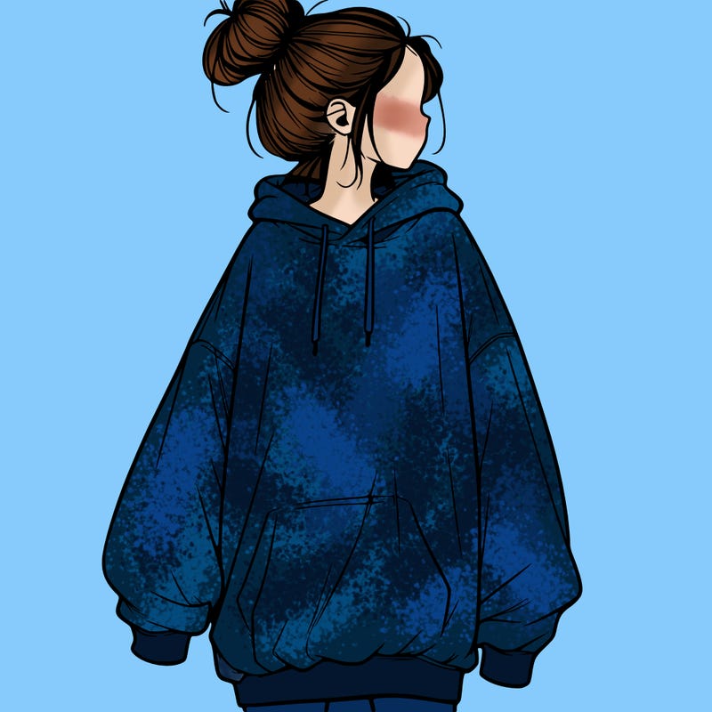 realistic girl with a oversized sweatshirt on and a bun