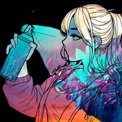 a realistic girl spray, painting