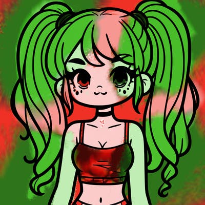 a pretty girl with pig tails and a crop top on