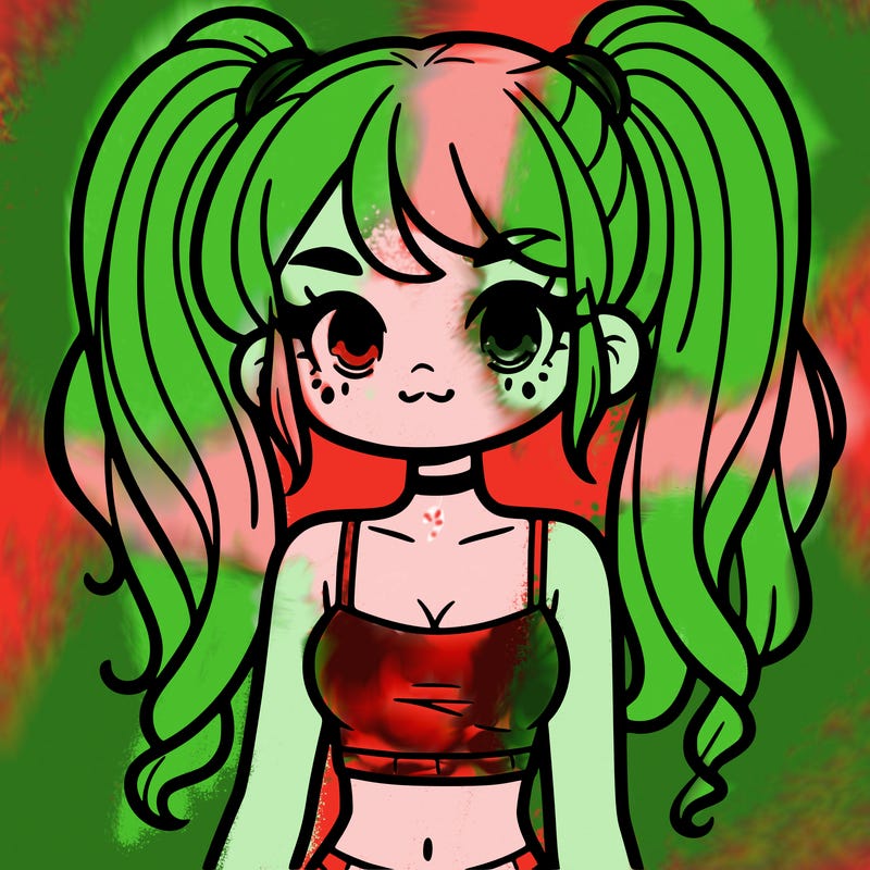 a pretty girl with pig tails and a crop top on