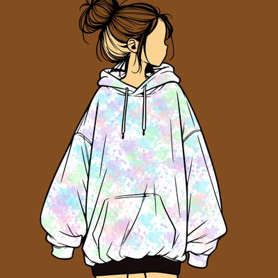 realistic girl with a oversized sweatshirt on and a bun
