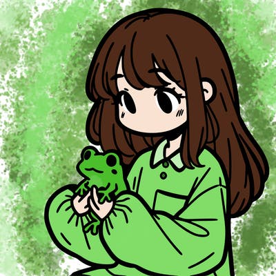 girl with long hair and a oversized shirt. and she is holding a frog