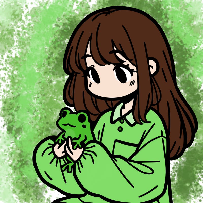 girl with long hair and a oversized shirt. and she is holding a frog