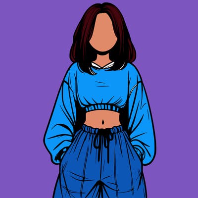 realistic girl faceless with baggy pants and a crop top