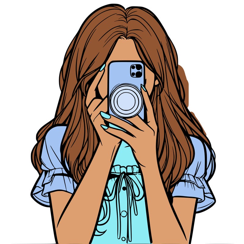 a realistic girl holding her phone taking pictures