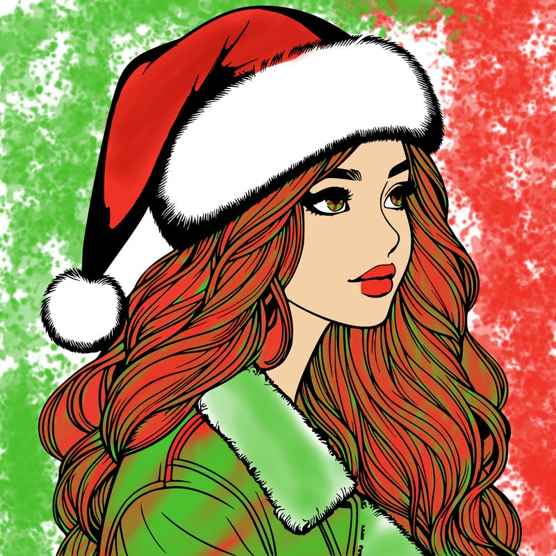 realistic girl in santa hat