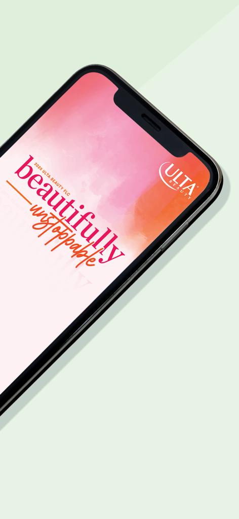 Ulta Beauty FLC - Splash screen for the Ulta Beauty FLC 2025 app featuring the conference slogan beautifully unstoppable on a pink and orange watercolor background