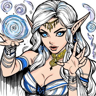 realistic scary beautiful elf sorceress casting spell