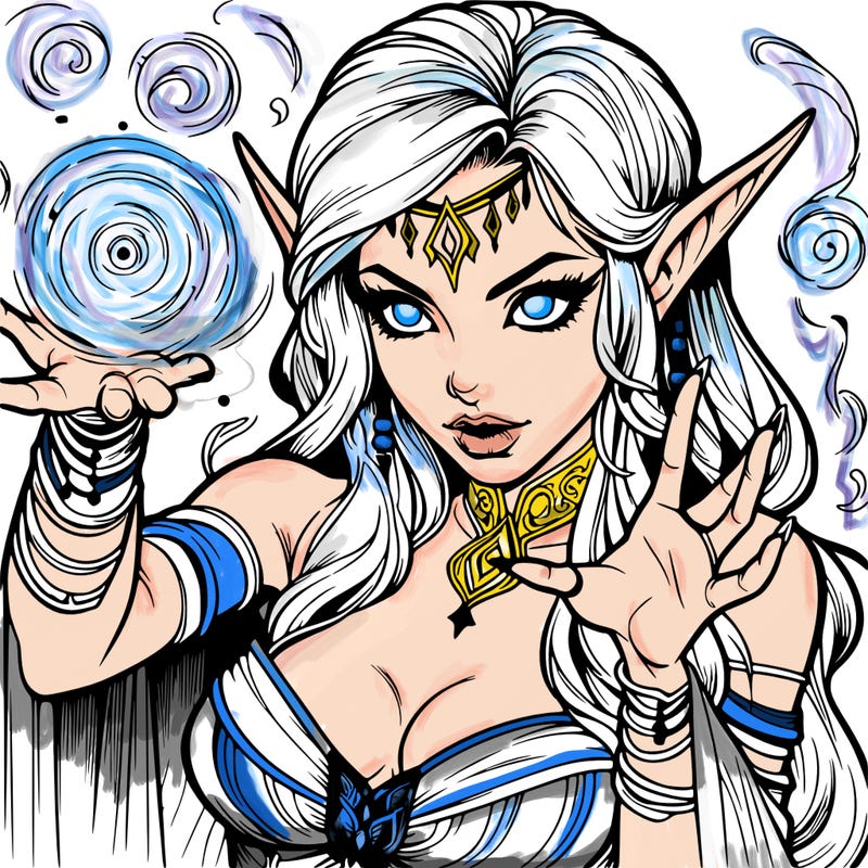 realistic scary beautiful elf sorceress casting spell