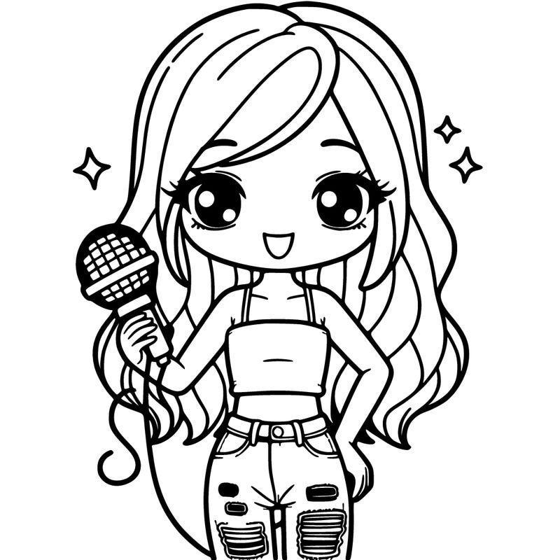 girl with cute crop top and ripped jeans holding a microphone in her hand