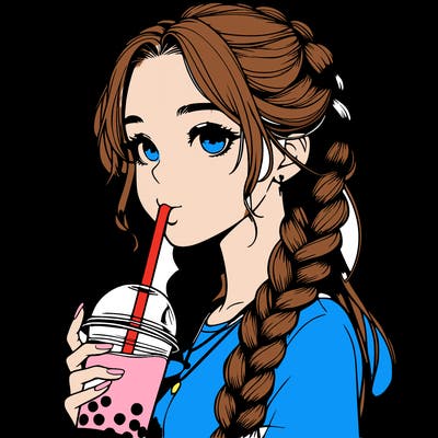 realistic girl with braided hair drinking boba