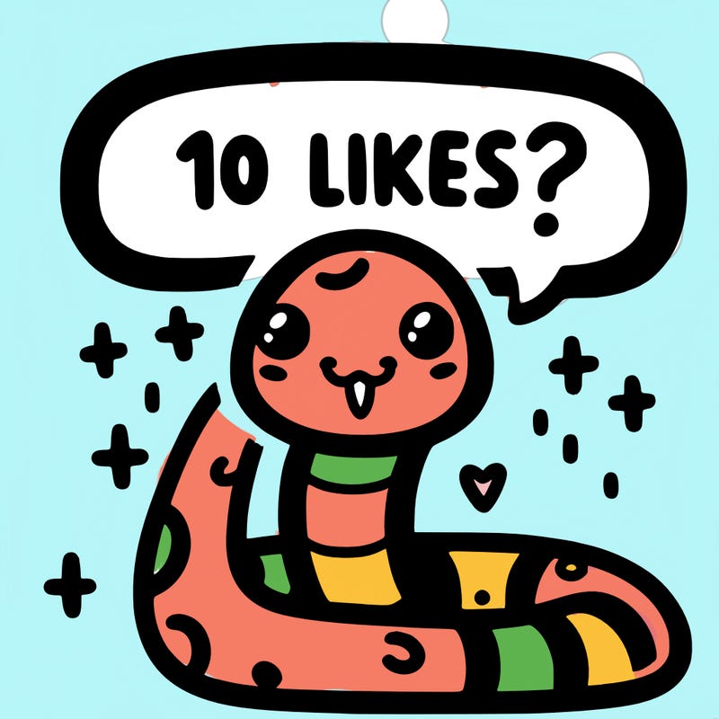cute snake saying "10 likes?"