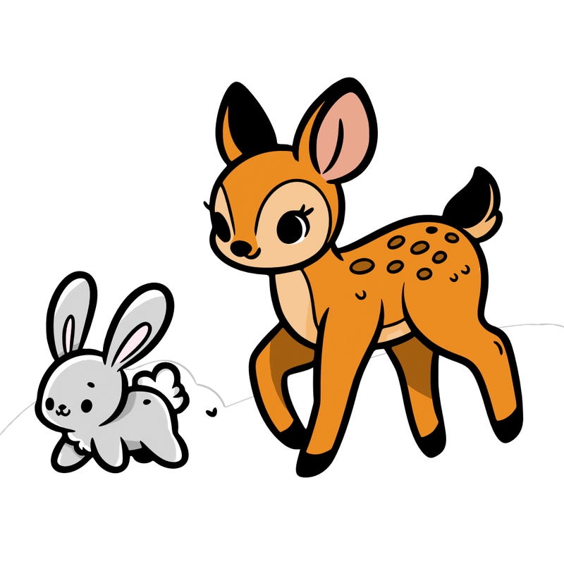 a fawn walking with a cute bunny