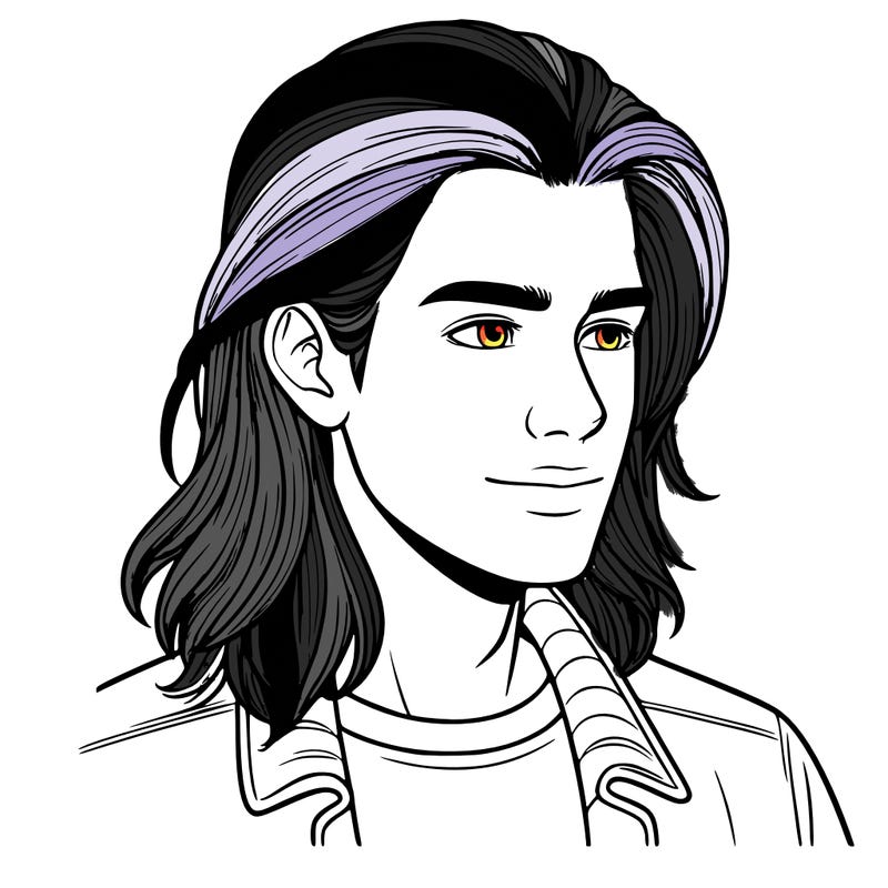realistic guy with long hair