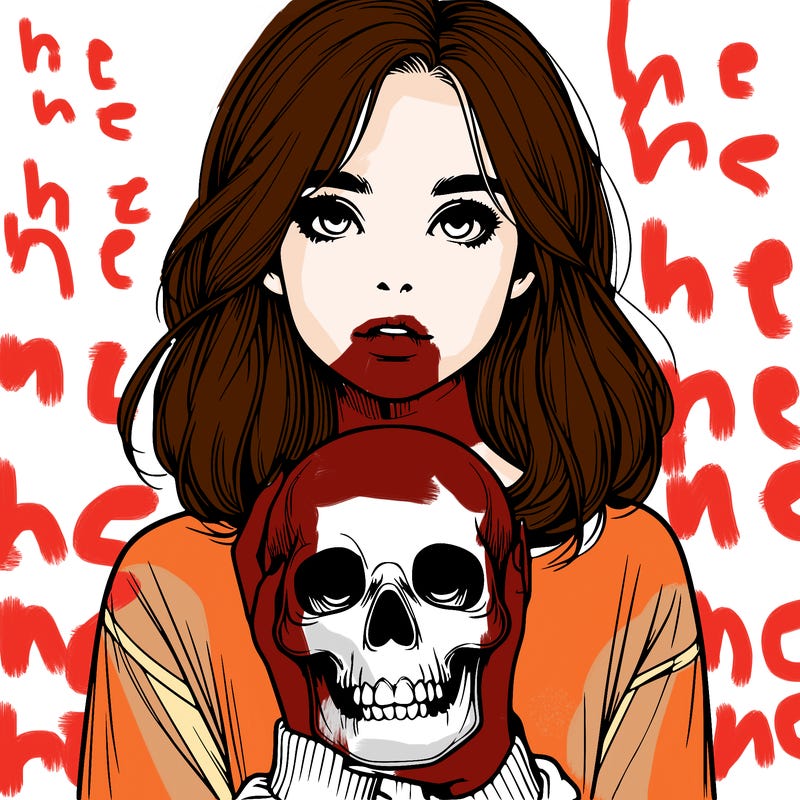 realistic girl holding a skull