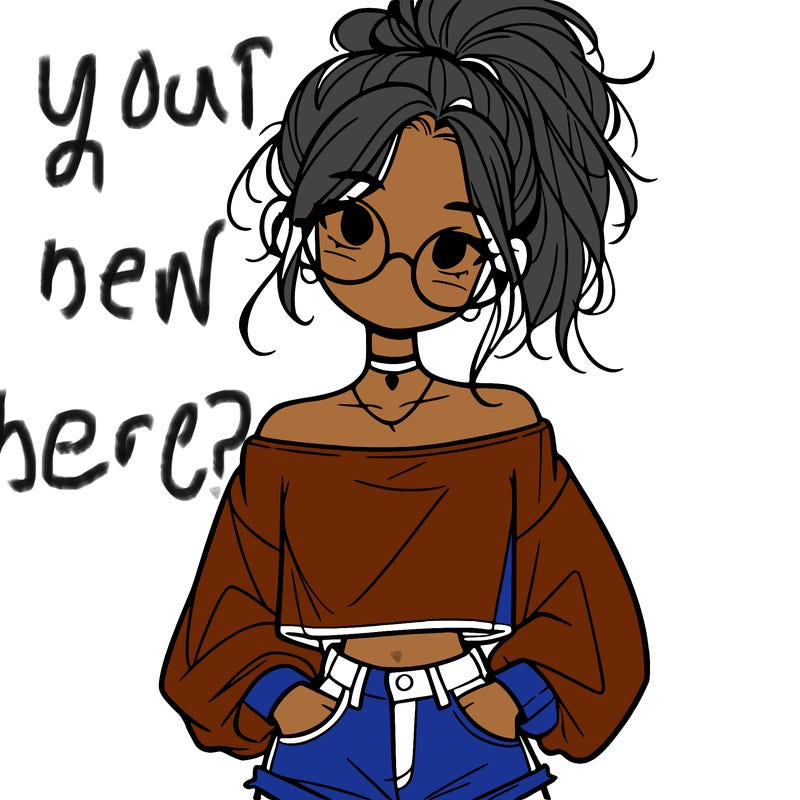 girl with a messy ponytail glasses a baggy crop top and jean shorts