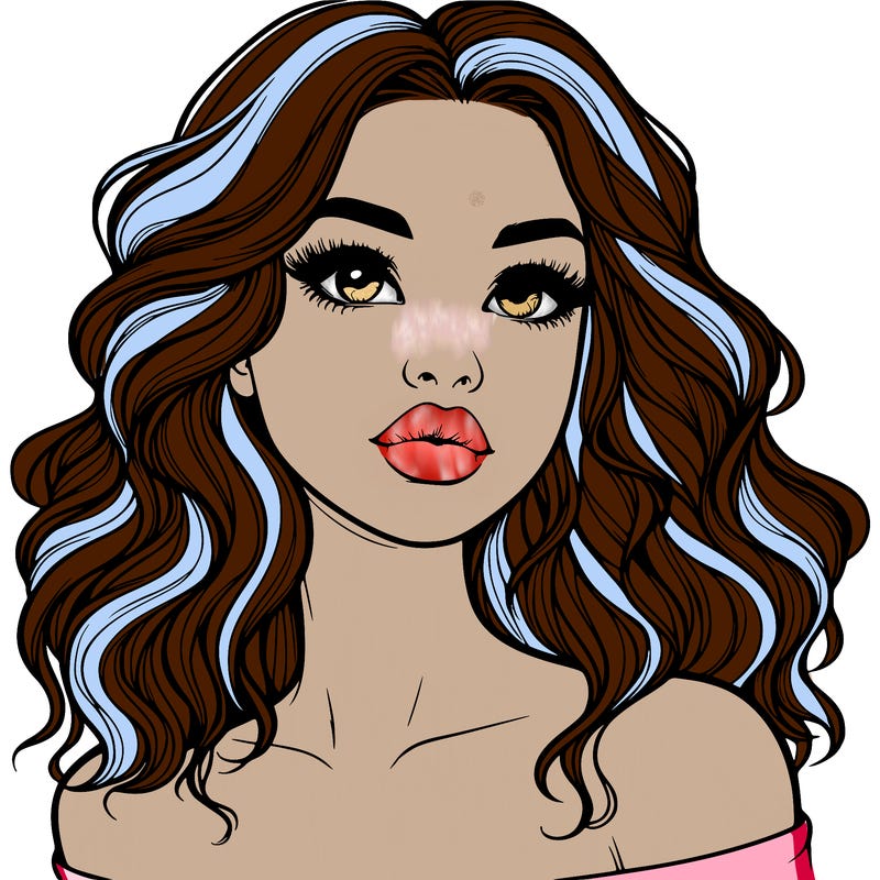realistic girl with wavy hair and lips