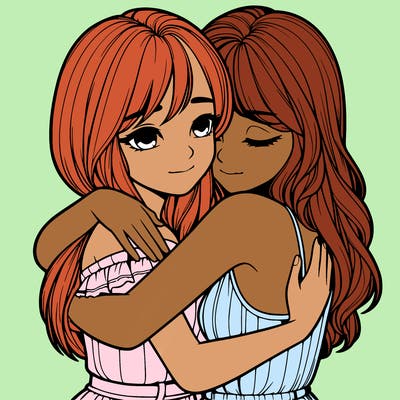 realistic girls hugging