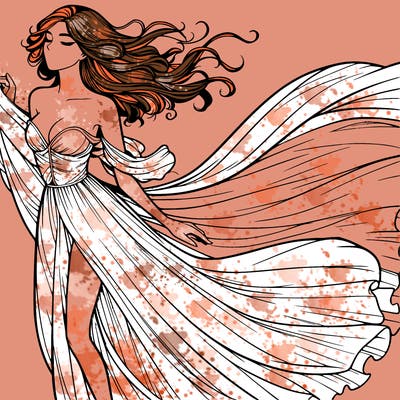 realistic woman in dress flowing the the wind