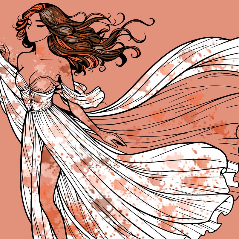 realistic woman in dress flowing the the wind