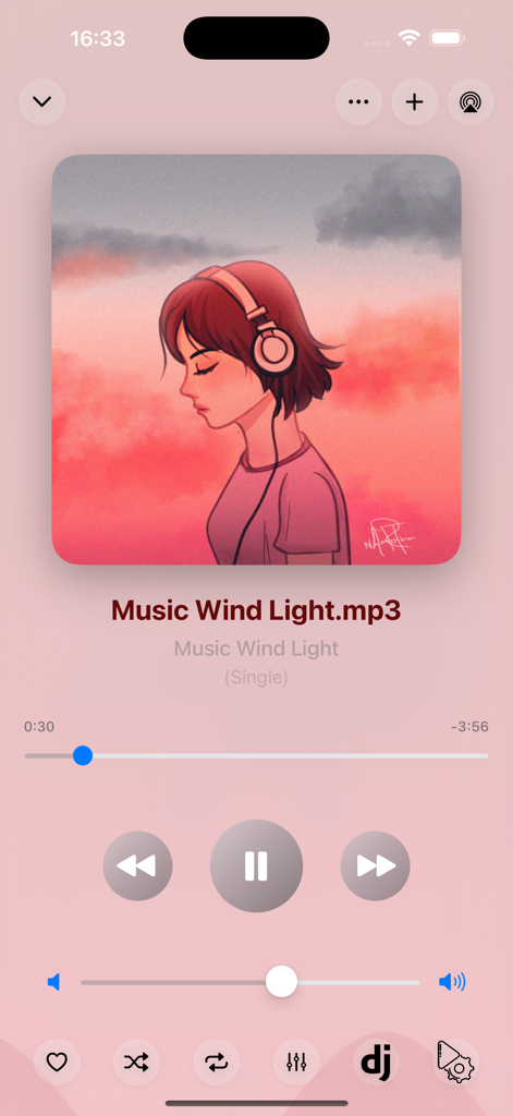 Offline Music Play موزیک پلیر - Interface of the Offline Music Play app showing the now playing screen with a pink theme and playback controls.