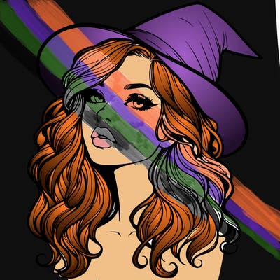 realistic witch girl with wavy hair and lips