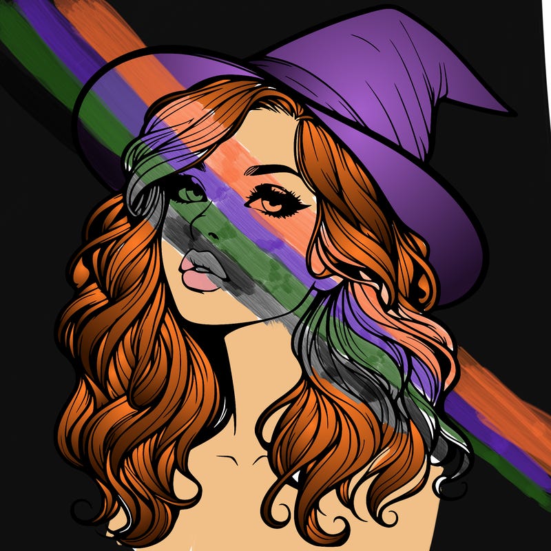 realistic witch girl with wavy hair and lips