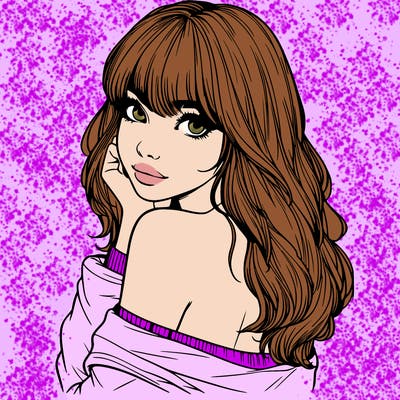 realistic girl with bangs looking over her shoulder