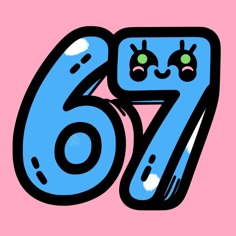 the numbers 67