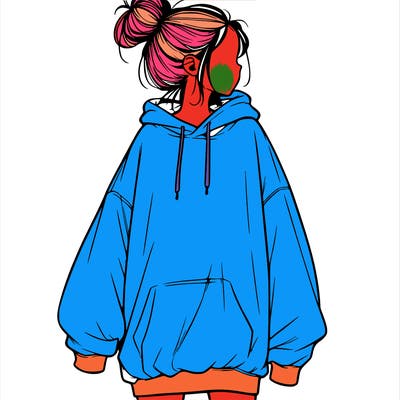 realistic girl with a oversized sweatshirt on and a bun