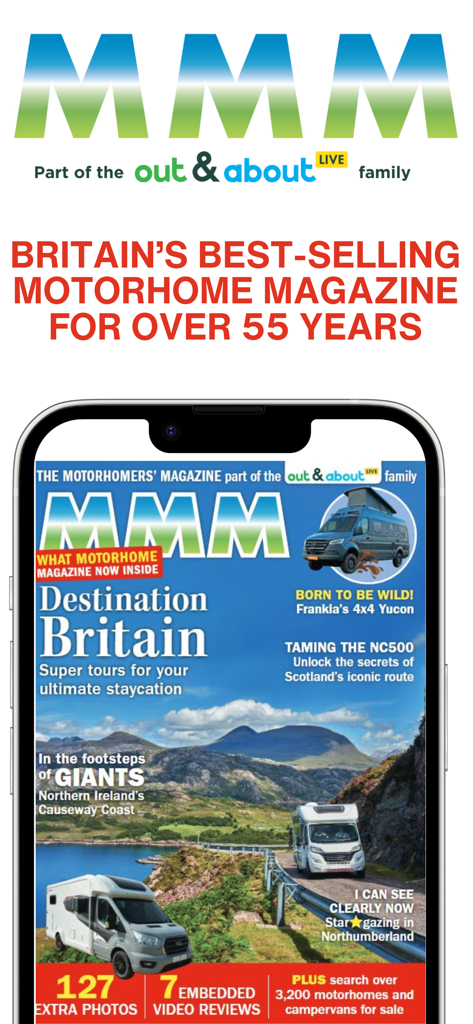 MMM magazine - Pantalla de la aplicación de la revista MMM Motorhome Monthly que muestra el número Destination Britain