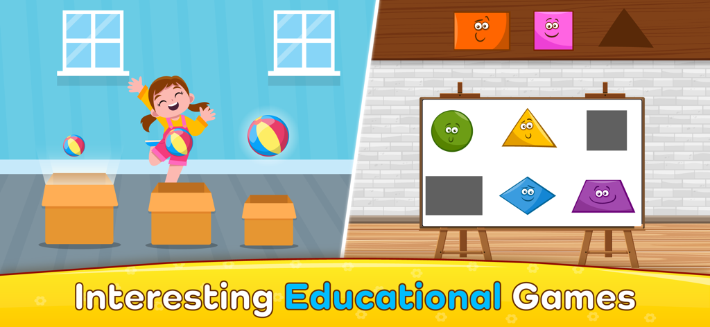 Ein Kind spielt Lernspiele, einschließlich Formen zuordnen und Größen sortieren Aktivitäten