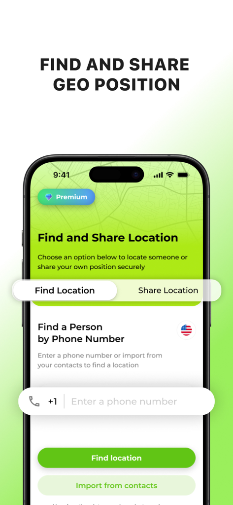 Family Locator GPS Virtual Map - Interfaz de la aplicación Localizador Familiar GPS que muestra la función de encontrar a una persona por número de teléfono