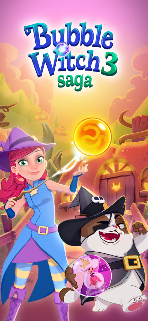 Bubble Witch 3 Saga - Stella the witch and Wilbur the cat in Bubble Witch 3 Saga