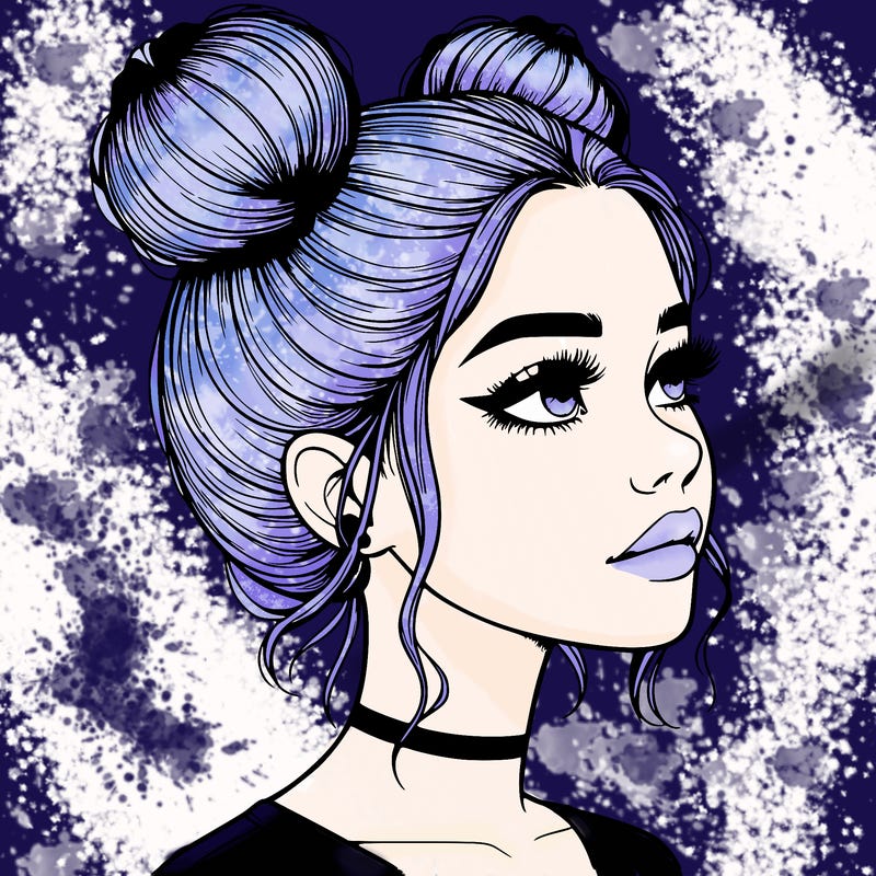 realistic girl with buns on the top of her head