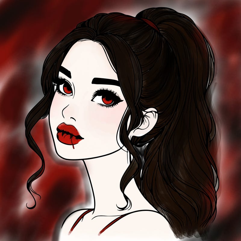 realistic girl with a ponytail on her hair and lips