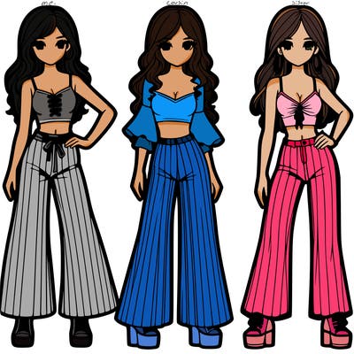 girls with flare pants and crop tops realistic