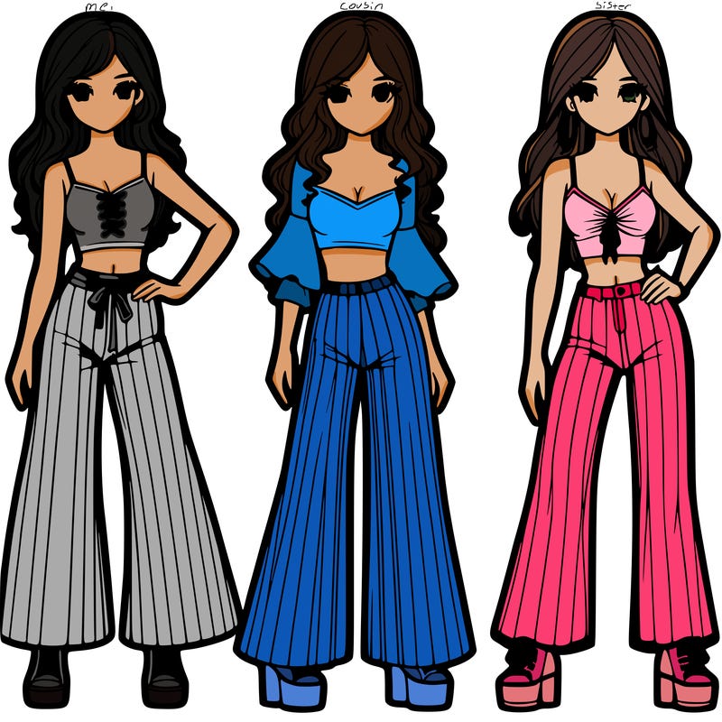 girls with flare pants and crop tops realistic