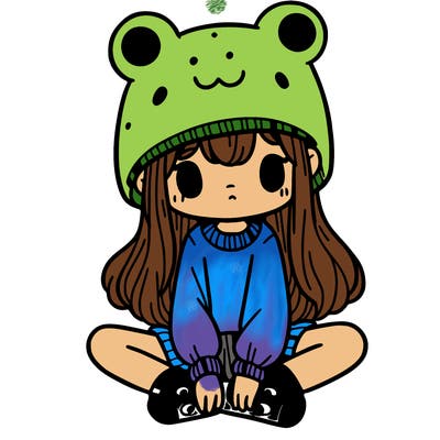 a girl wearing a frog hat and some frog socks