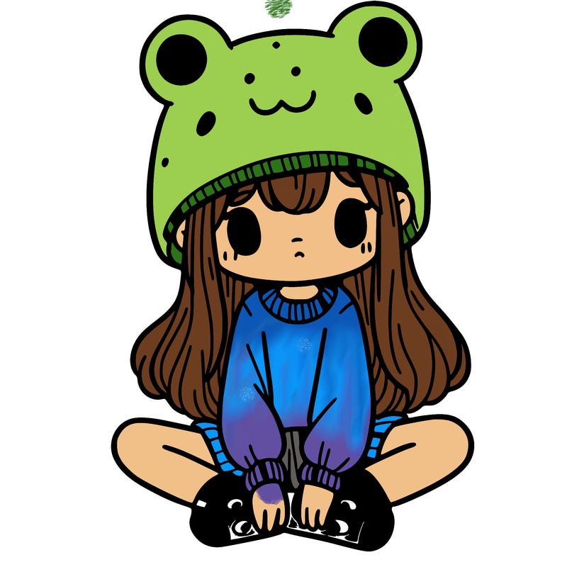 a girl wearing a frog hat and some frog socks