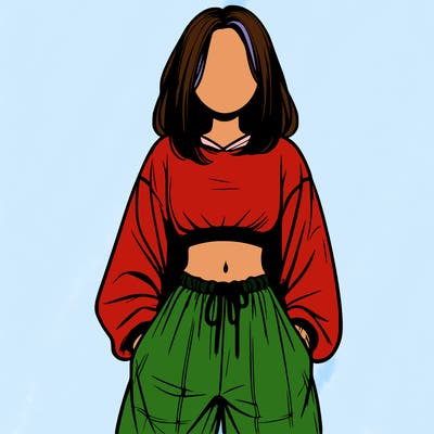 realistic girl faceless with baggy pants and a crop top